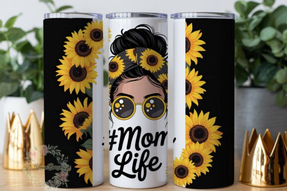 Messy Bun Sunflower Mom Life Tumbler
