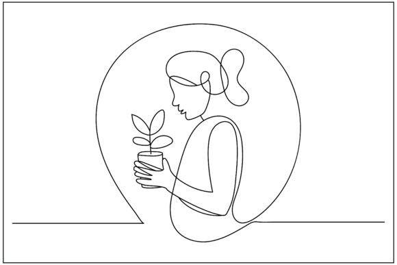Mom Holding Plant Line Art: A Charming Embroidery Choice