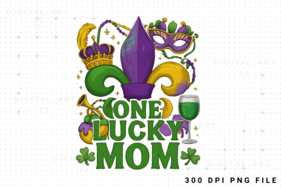 One Lucky Mom Mardi Gras PNG Design