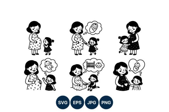 Review: Pregnant Mom and Daughter Vector Line