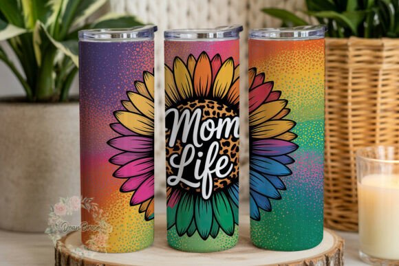 Vibrant Glitter Sunflower Mom Life PNG